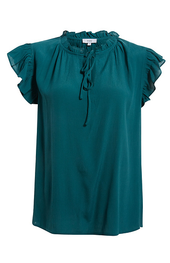 Ruffled Sleeve Split Neck Top Slide 1