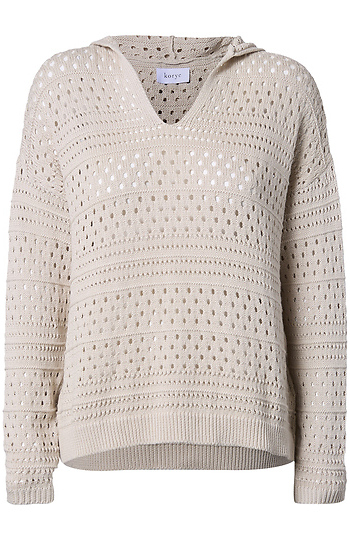 V-Neck Crochet Hoodie Slide 1