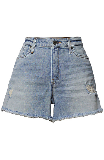 High Rise Frayed Hem Shorts Slide 1