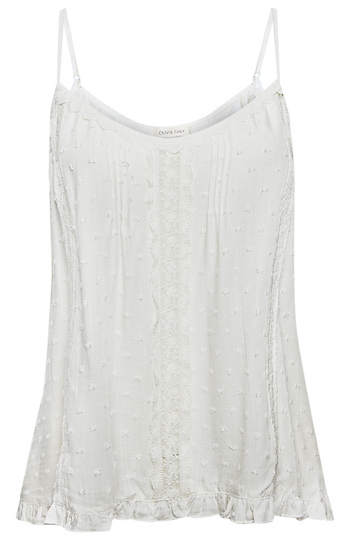 Swiss Dot Cami with Lace Trim Detail Slide 1