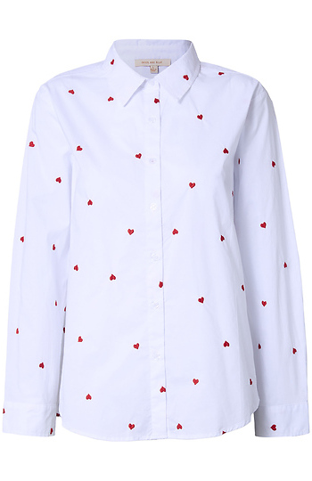 Heart Embroidered Long Sleeve Shirt Slide 1