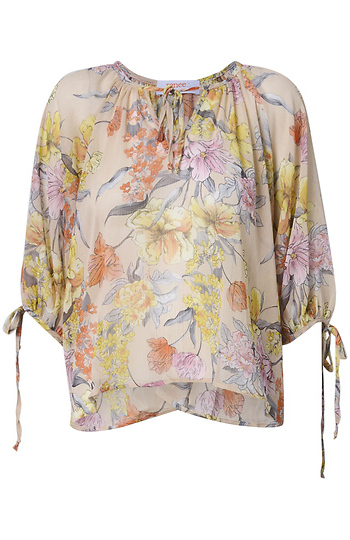 Front Neck Tie Floral Top Slide 1