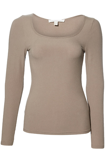 Long Sleeve Scoop Neck Rib Knit Top Slide 1