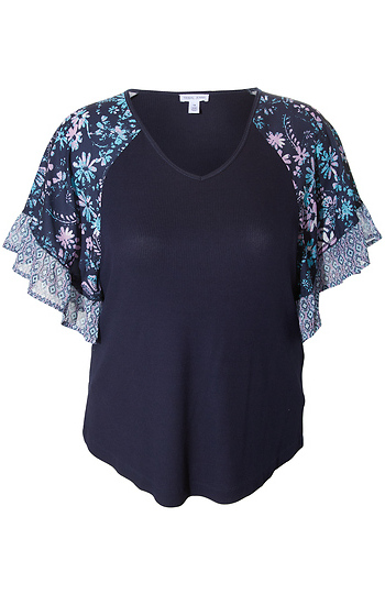 Tribal Raglan Combo Sleeve Top Slide 1