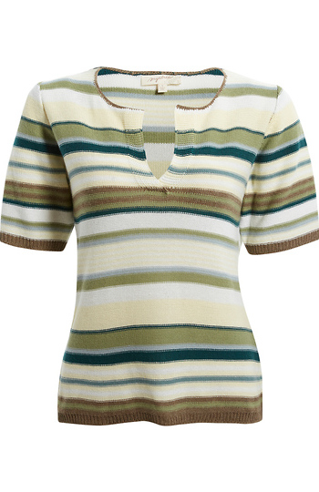 Split Neck Striped Tee Slide 1