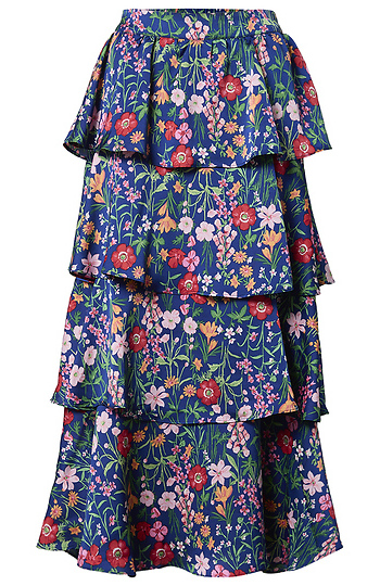 Floral Print Tiered Midi Skirt Slide 1