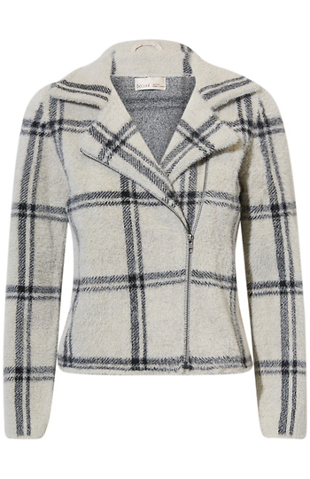 Plaid Striped Notched Collar Jacket Slide 1