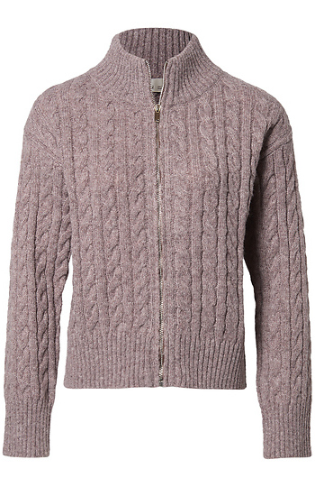 Cable Knit Zip Up Cardigan Slide 1