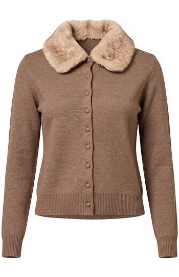 Faux Fur Collared Cardigan Slide 1