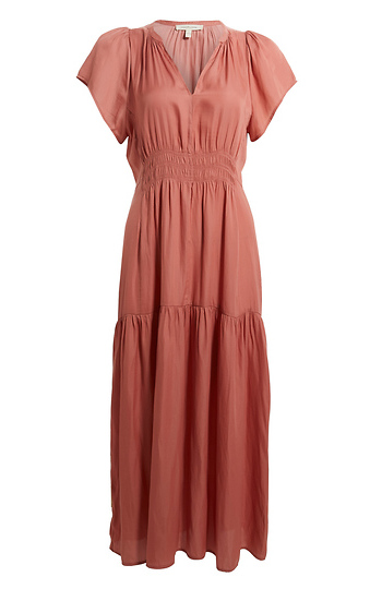 Smocked Split Neck Dress Slide 1