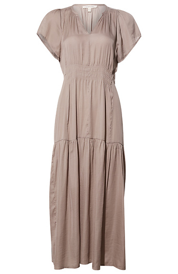 Smocked Split Neck Dress Slide 1
