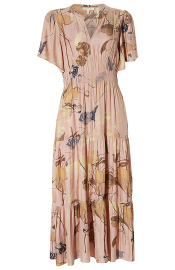 Floral Split Neck Smock Dress Slide 1