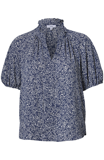 Ruffle Neck Printed Blouse Slide 1