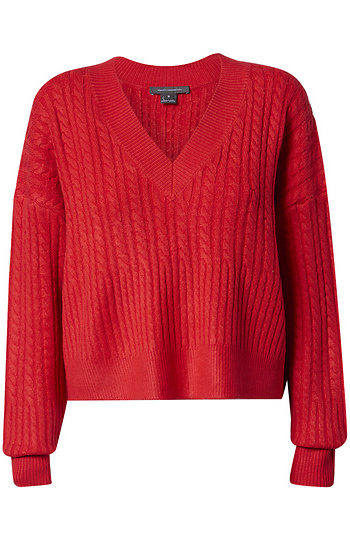 French Connection Cable Knit V-Neck Slide 1