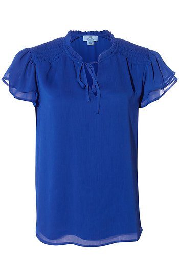 Smocked Shoulder Tie Neck Blouse Slide 1