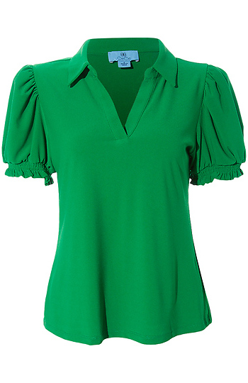Split Neck Collared Top Slide 1