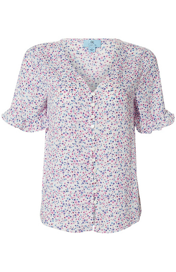Button Up V-Neck Blouse Slide 1