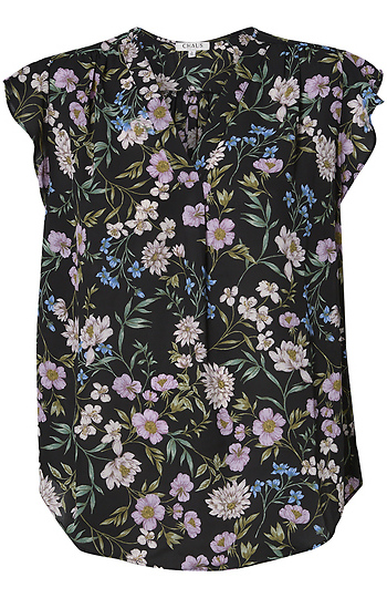 Split Neck Flutter Sleeve Top Slide 1