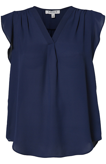 Split Neck Flutter Sleeve Top Slide 1