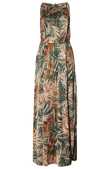 Painterly Tropical Satin Midi Dress Slide 1
