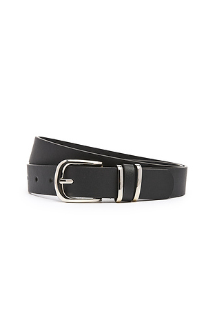 Black Belt with Silver Square Buckle & 2 Loops Slide 1