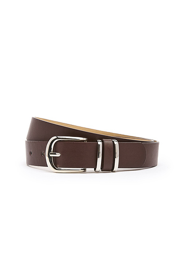 Brown Belt with Silver Square Buckle & 2 Loops Slide 1