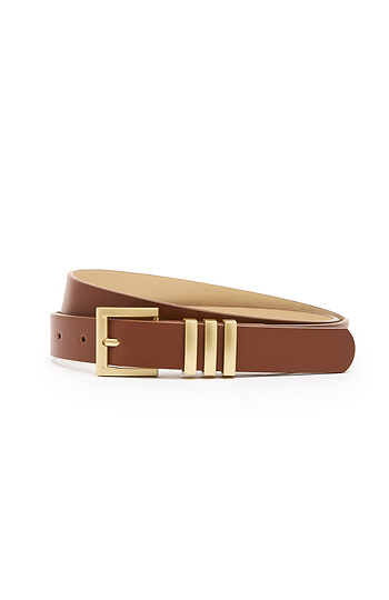 Brown Belt with Gold Square Buckle & 3 Loops Slide 1