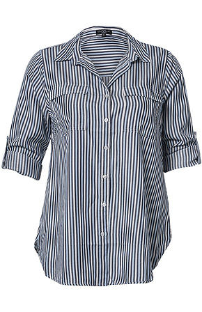 Striped Shirt in Navy Multi 2X - 3X | DAILYLOOK