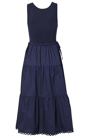Mixed Media Midi Dress in Navy | DAILYLOOK Mixed Media Midi Dress in Navy | DAILYLOOK
