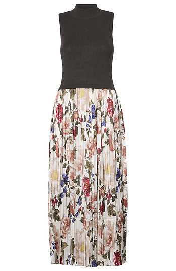 Sleeveless Contrast Pleated Midi Dress Slide 1
