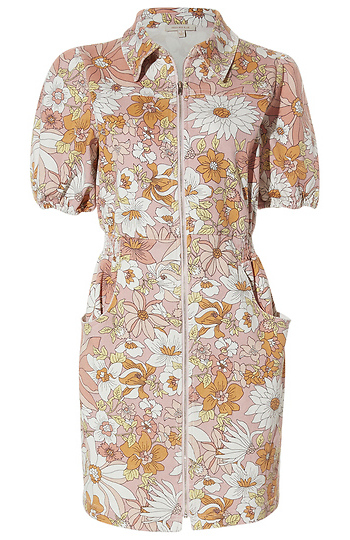 Zip Front Floral Print Dress Slide 1