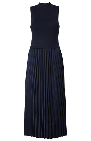 Sleeveless Pleated Mock Neck Dress Slide 1