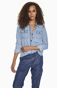 Organic Denim Button Down Shirt Blue Slide 1
