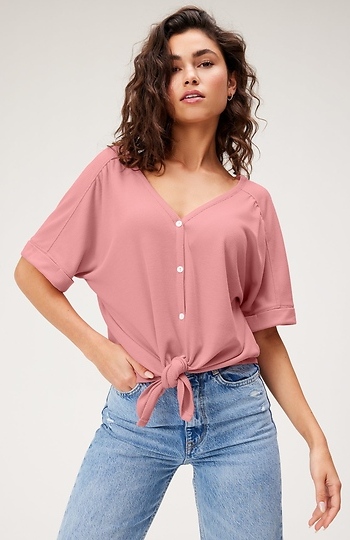 Front Tie 3/4 Sleeve Top Slide 1
