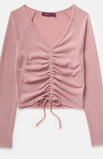 Ruched Front Long Sleeve Top Slide 1