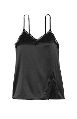 Victoria's Secret Satin Lace-Trim Mini Slip Black Slide 1